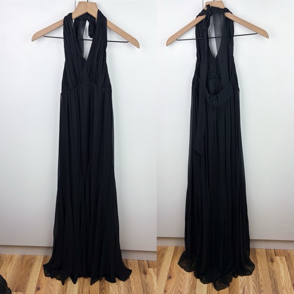 Alice + Olivia 100% Silk Alberta Halter Neck Backless Chiffon Maxi Dress Gown 6 - Picture 3 of 10